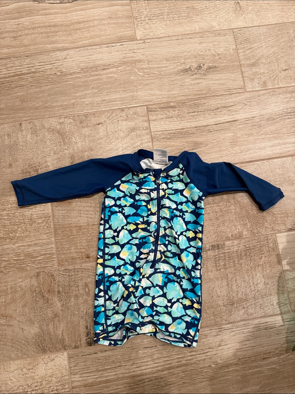 Rugged butts Blue Fish-Print Long Sleeve Swim Suit - 2T